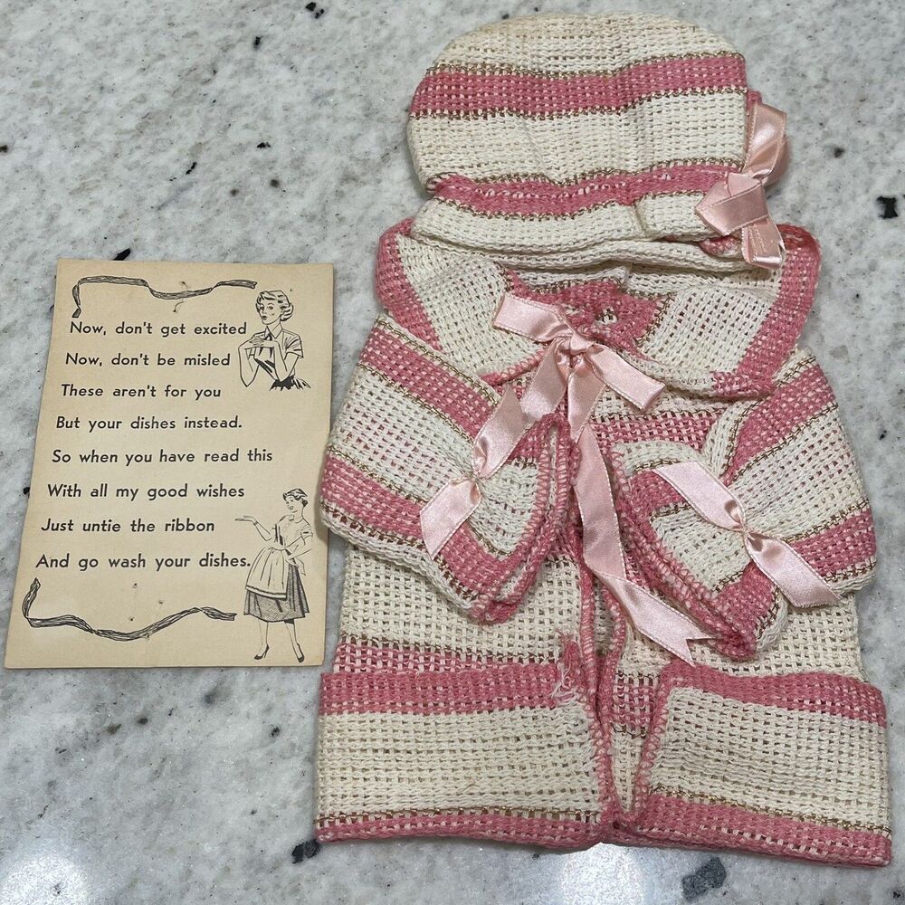 Vintage Dish Cloth Gag Gift Baby Outfit Handmade 1950's Poem Tag NEVER USED
